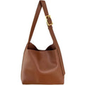Women's soft PU leather shoulder bag with swing threads detail in black and brown colour options
