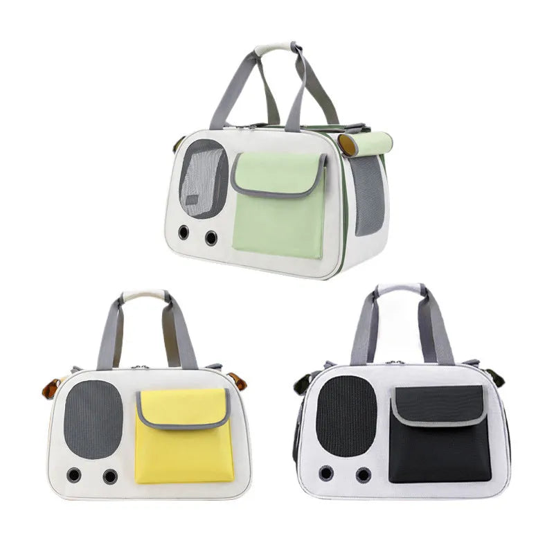 Foldable canvas pet shoulder bag in black, showing large capacity and single strap design.