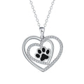 Women's silver tone dog paw prints heart necklace with copper pendant and cross chain