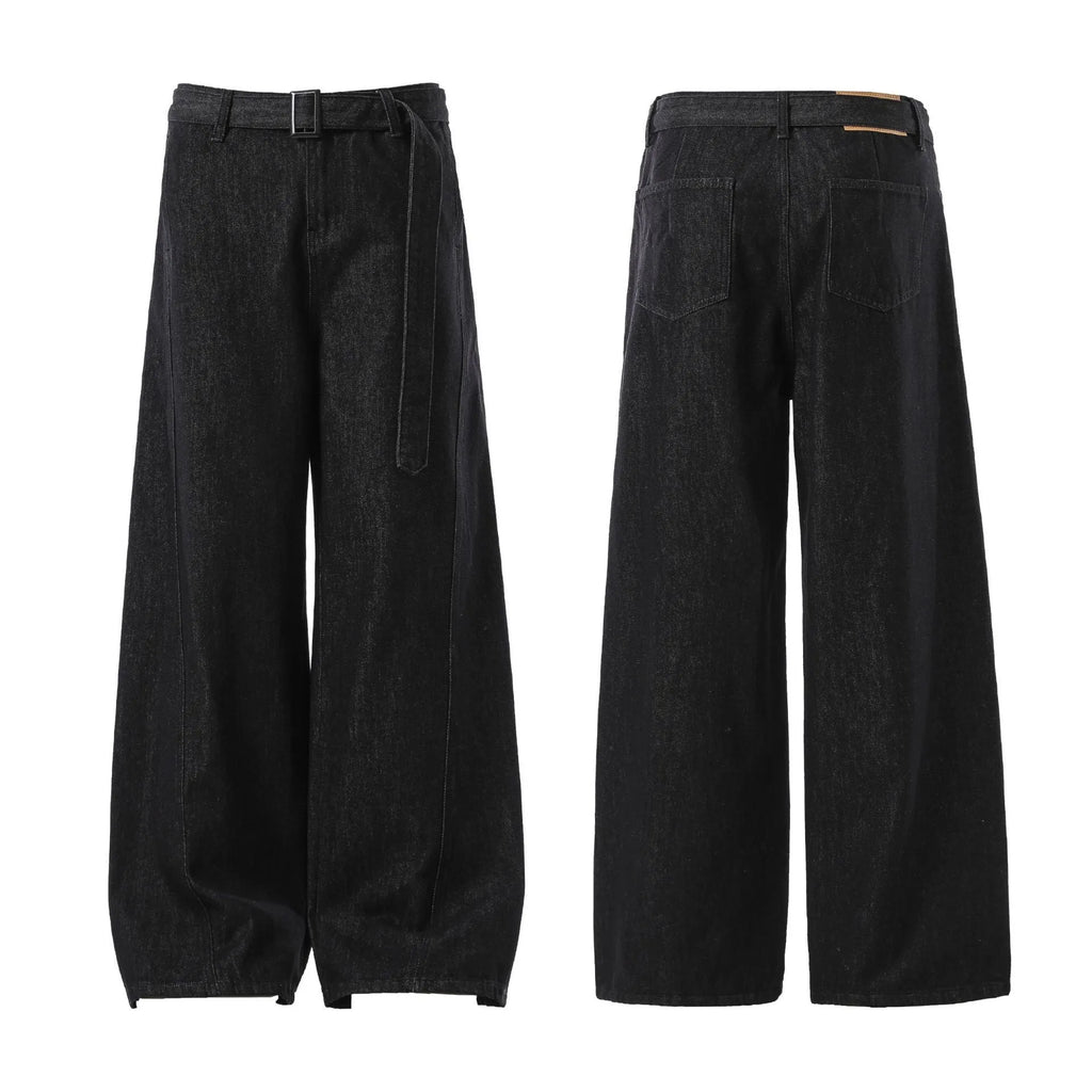 Black high waist straight leg jeans with gold accents and retro American styling details