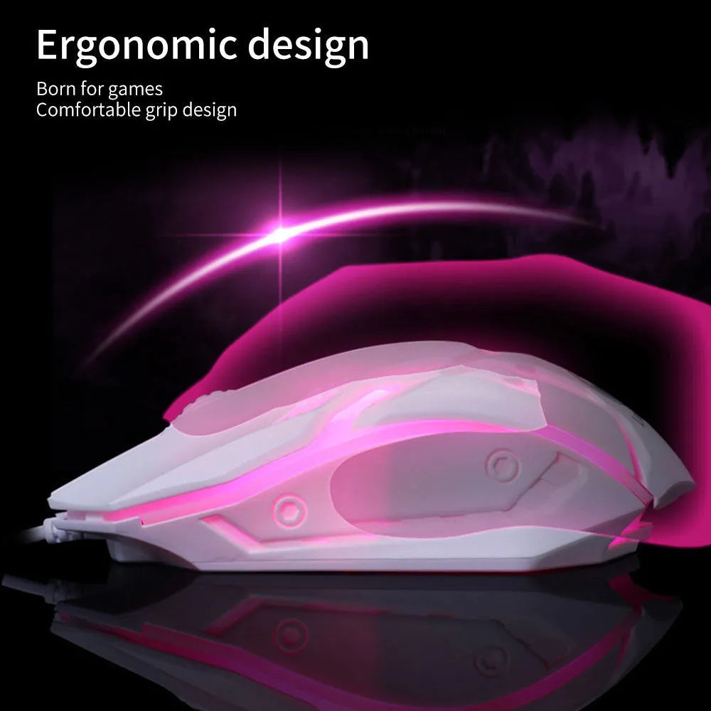 Wired computer mouse with colourful glow lighting and USB cable for desktop computers