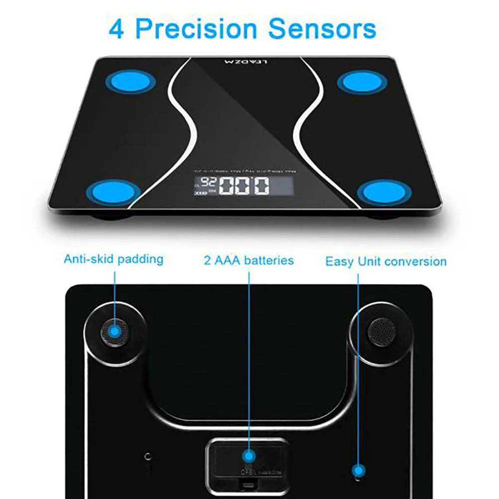 Black electronic body scale with digital display for weight measurement up to 180kg