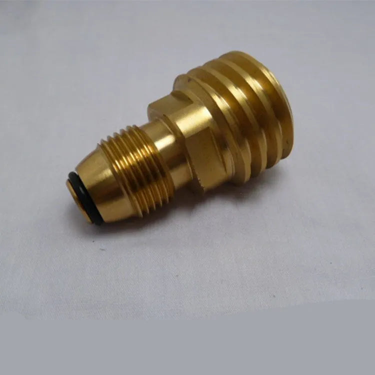 Gold brass gas brazier adapter with external thread taper measuring 7mm diameter