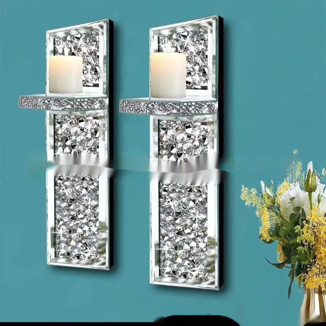 Silver mirror glass candle holder pair for wall mounting at 10x11x38cm dimensions