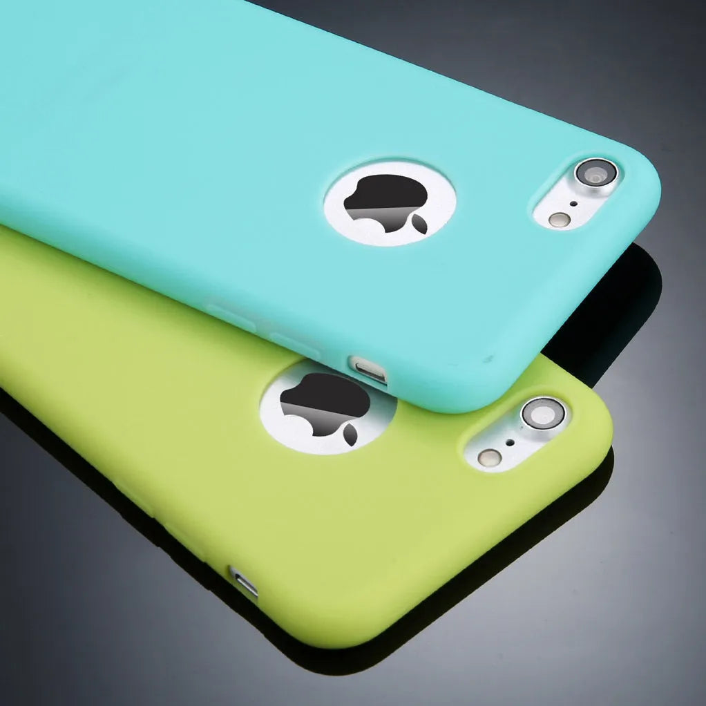Soft silicone candy colour phone case for iPhone on a plain background, showing colour options.