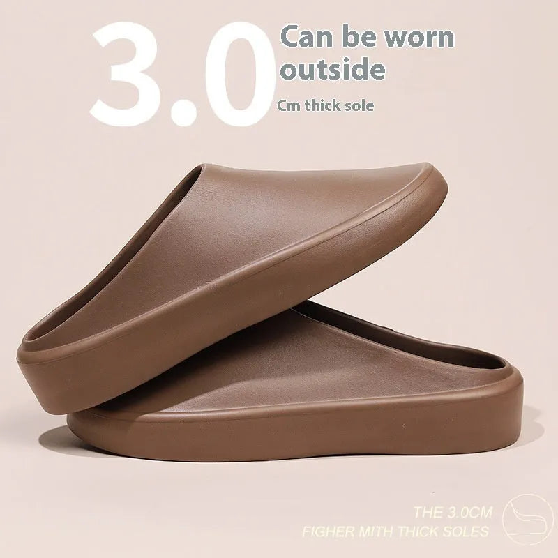 Men's closed-toe EVA slippers in beige with non-slip injection moulded sole, outdoor summer footwear