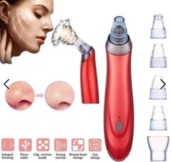 Electric blackhead remover tool with vacuum suction and set of five nozzle attachments