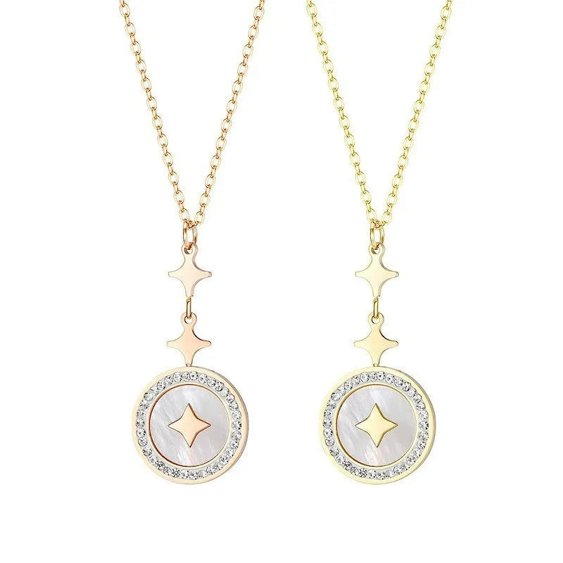 Women's six-pointed star titanium steel necklace in rose gold or gold with geometric pendant and adjustable chain