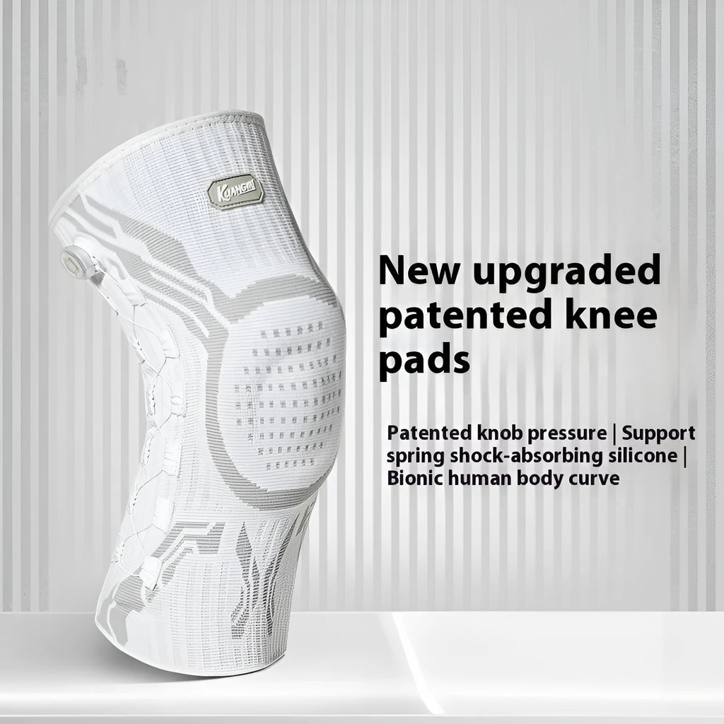 Grey and white sports knee pad for adults, available in sizes M, L and XL.