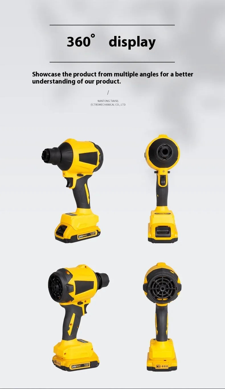 Yellow cordless handheld dust blower gun with 680W motor for office and home cleaning
