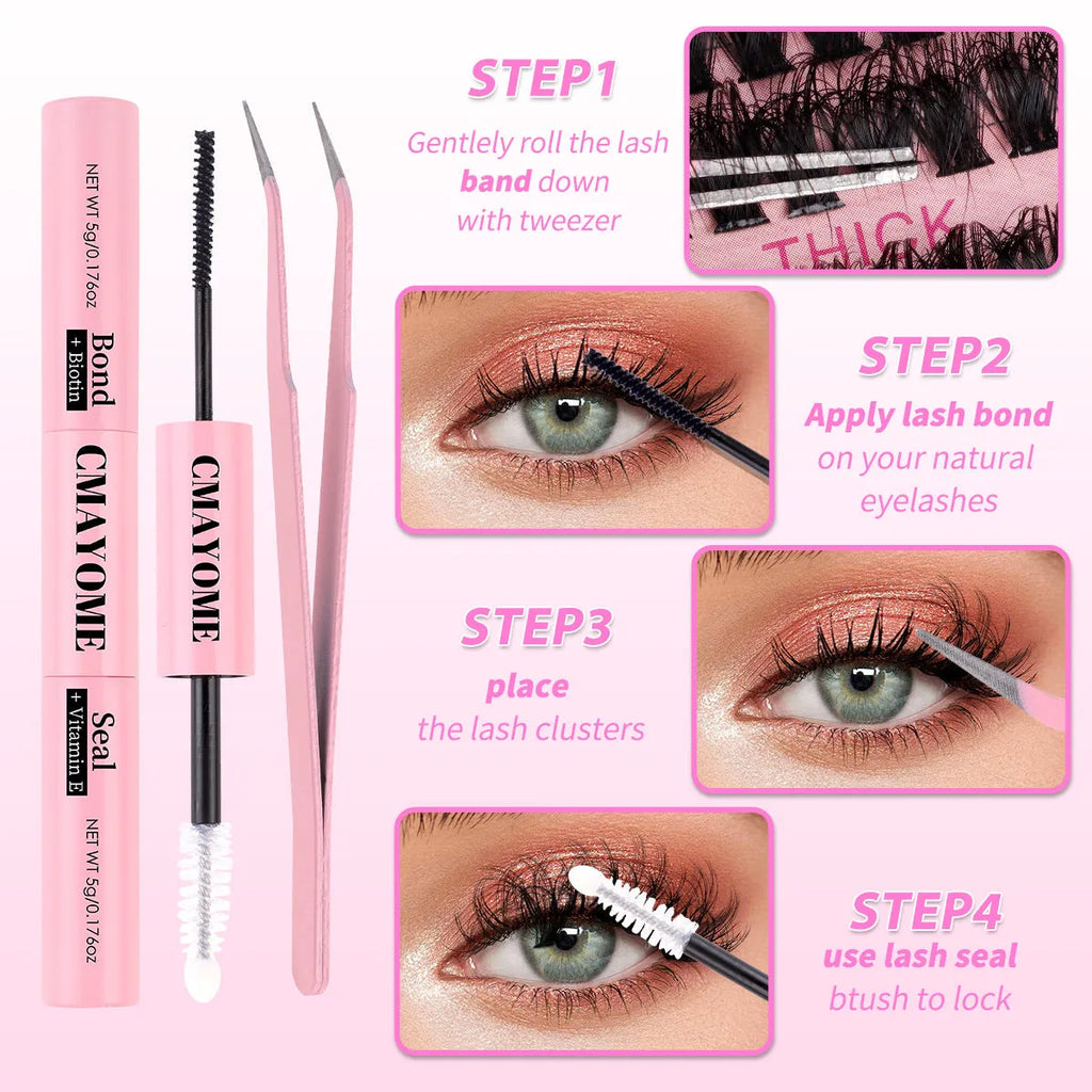 DIY false eyelashes extension suit with cluster segments and included application tweezers