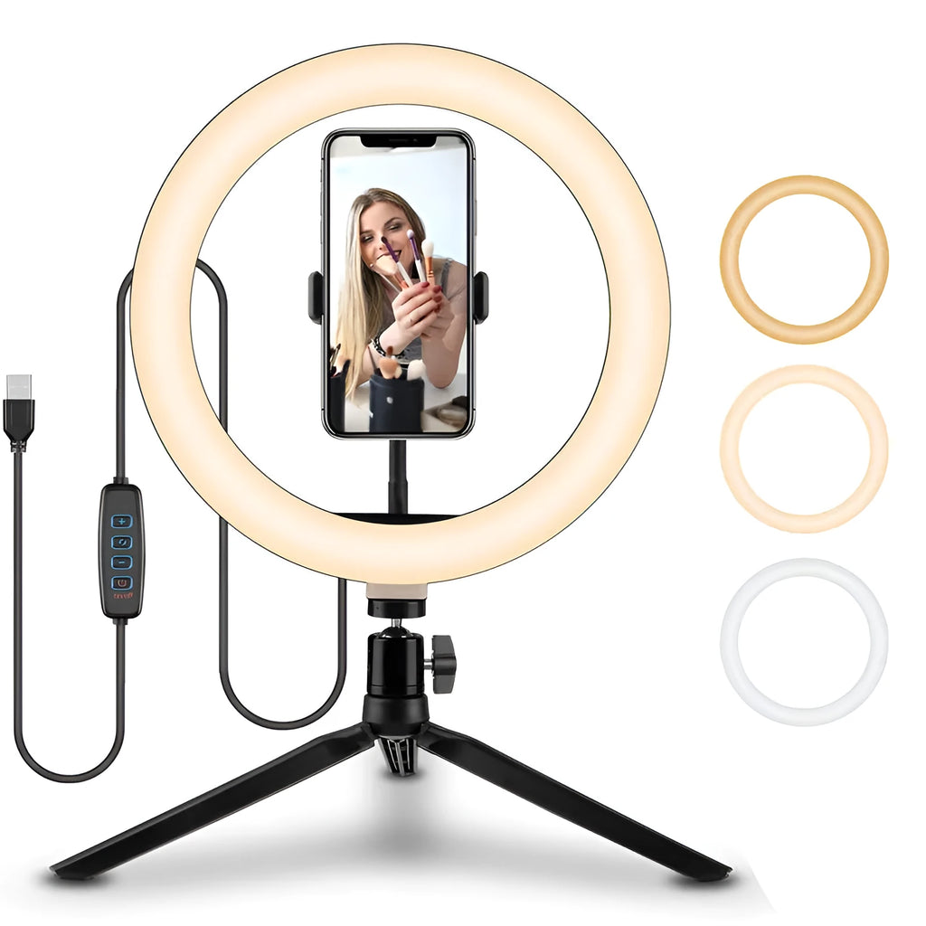 10-inch rotating ring selfie light with metal bracket for smartphone photography