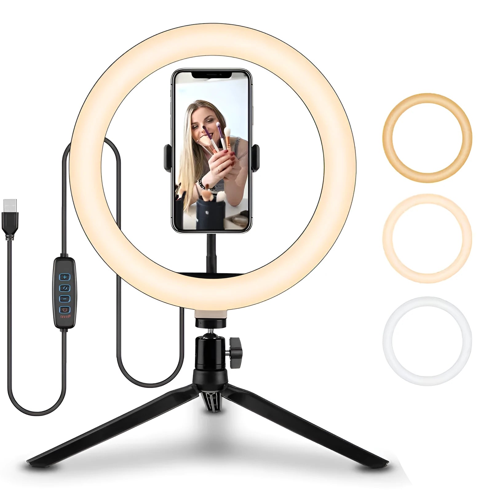 10-inch rotating ring selfie light with metal bracket for smartphone photography