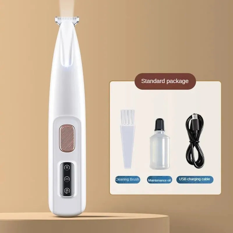 White dog paw trimmer with LED light and 18mm blade for quiet grooming