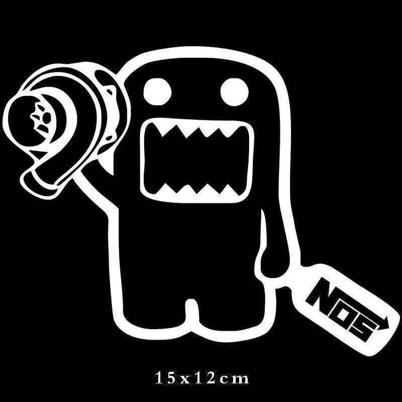 Creative cartoon pattern car sticker measuring 15 by 12 centimetres in black and white options
