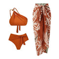 Women's high-waisted push-up bikini with chiffon split skirt in black, brown or green