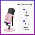 Dynamic noise reduction condenser microphone in black, pink or white with USB-C XLR cable and desktop base