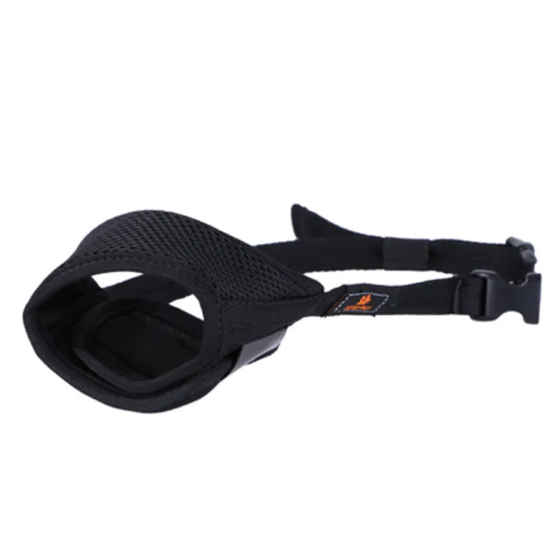 Adjustable breathable mesh pet muzzle with Velcro fastening and ABS grip in black colour