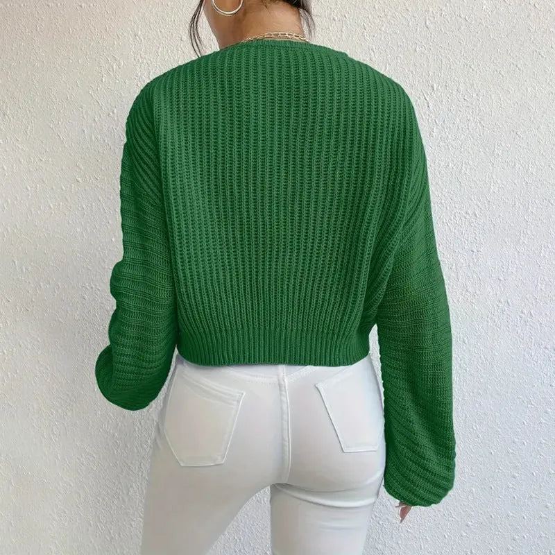 Solid colour long sleeve women's pullover in a loose casual fit, shown in one of five colour options.