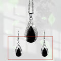 Teardrop glass pendant necklace and matching earrings set in black or red colour