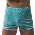 Men's cotton three-point boxers in multiple colours on a size chart background.