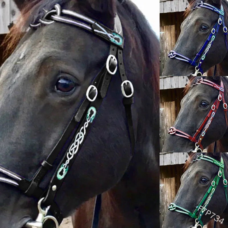 Black PU horse reins bridle set, universal size M, for equestrian riding
