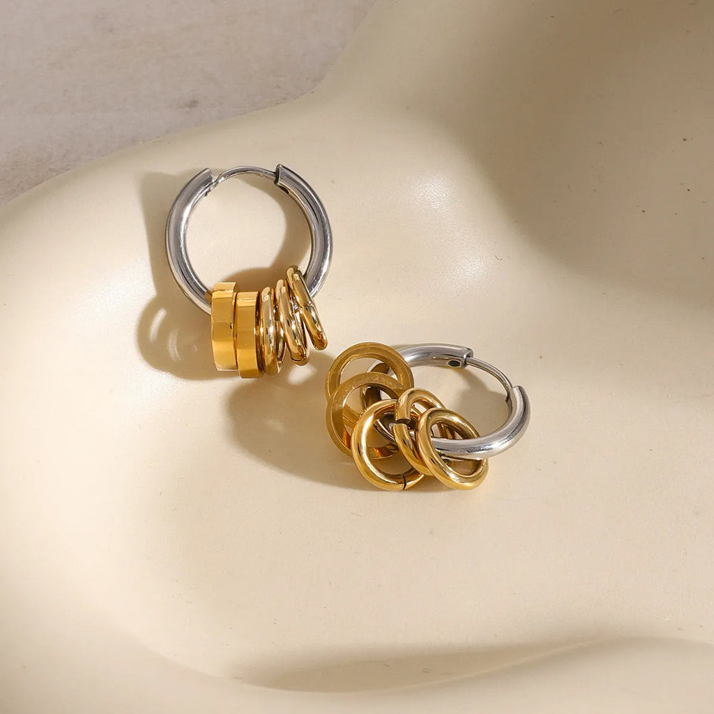 Stainless steel electroplated earrings with colour-matching design for unisex wear