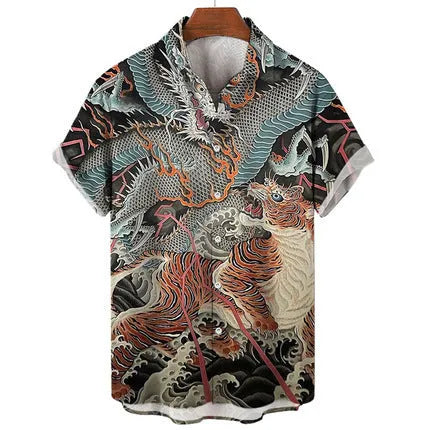 Men's slim fit short sleeve shirt with 3D floral pattern in lightweight polyester fabric