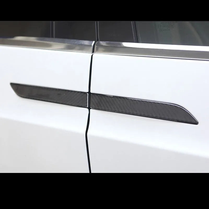 Carbon fibre door handle protection patches for Tesla Model S interior