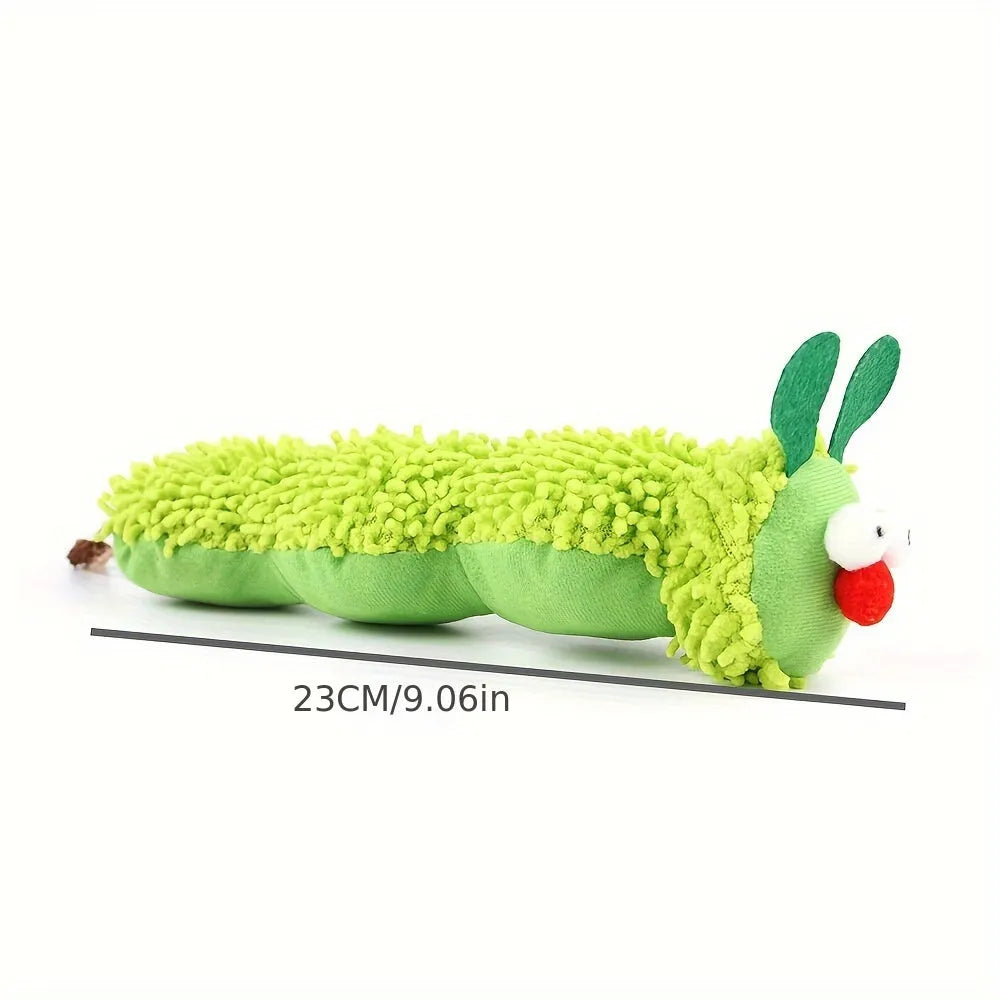 Green interactive plush cat toy pillow measuring 24cm with sports design