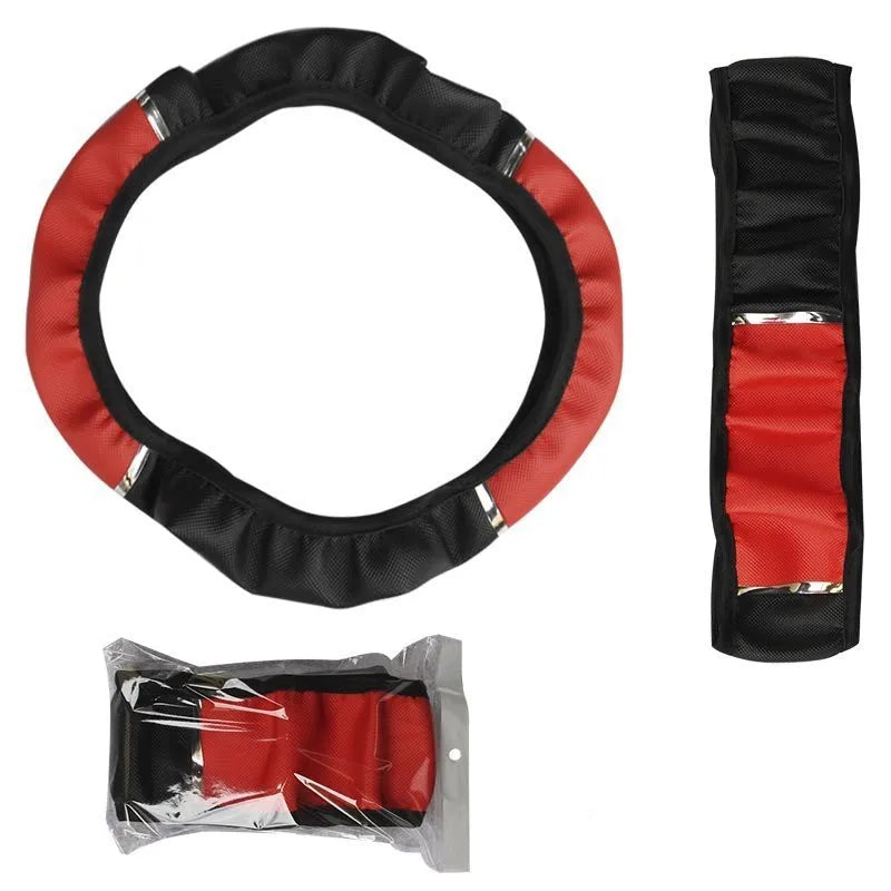 Foamed metal strip car steering wheel cover in black red colour for sedan universal 37-38cm fit