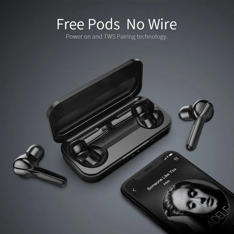 Black and white Bluetooth 5.0 TWS wireless earbuds with IPX5 waterproof rating