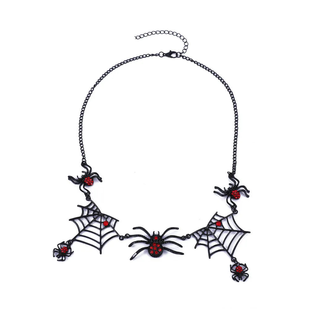 Halloween spider web pendant necklace on alloy chain with electroplated finish, clavicle length, spider web colour