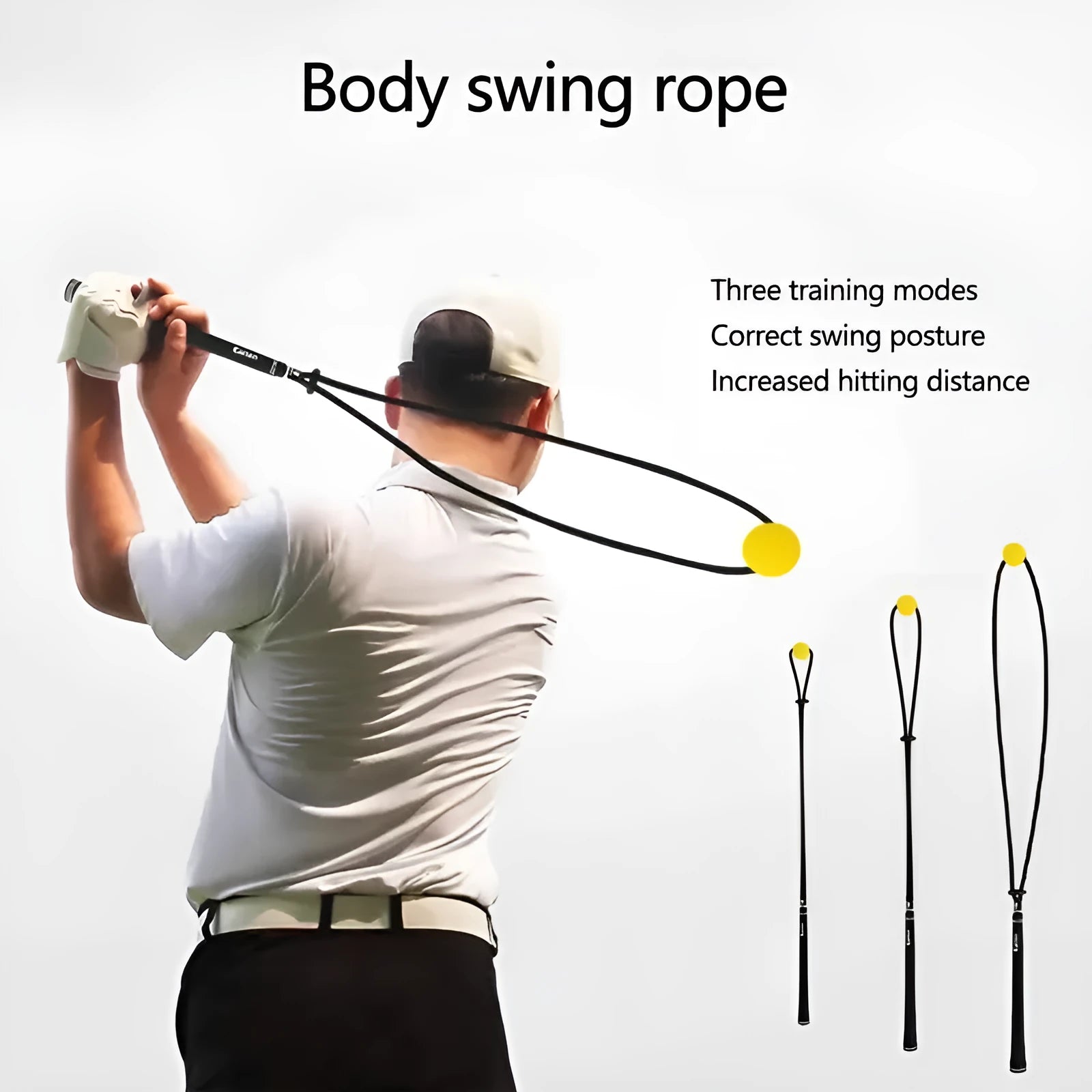 Black silicone elastic golf swing practice rope trainer for physical correction action