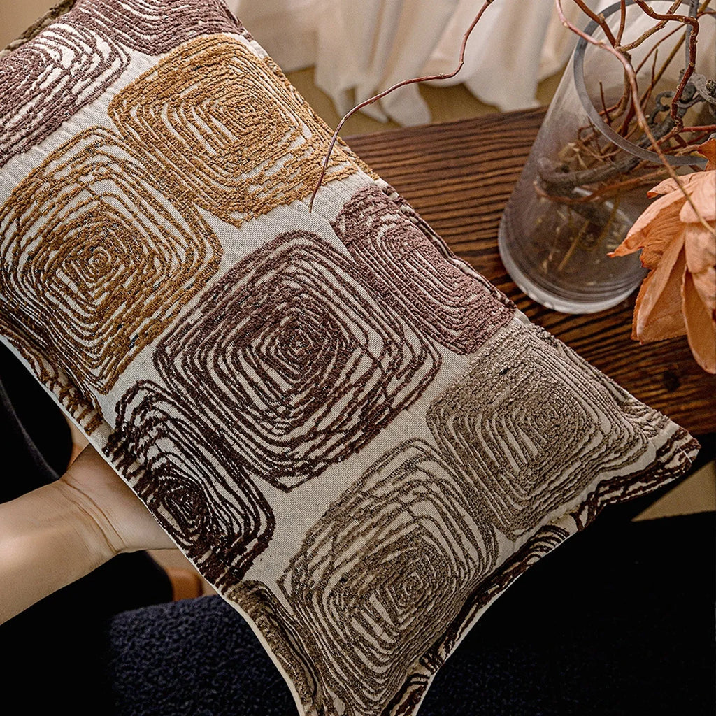 Cream and coffee coloured abstract coil pattern cushion cover in square and rectangular sizes