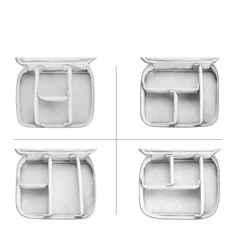 Black and grey EVA digital storage bags showing single layer and double layer internal designs for headset organisation.