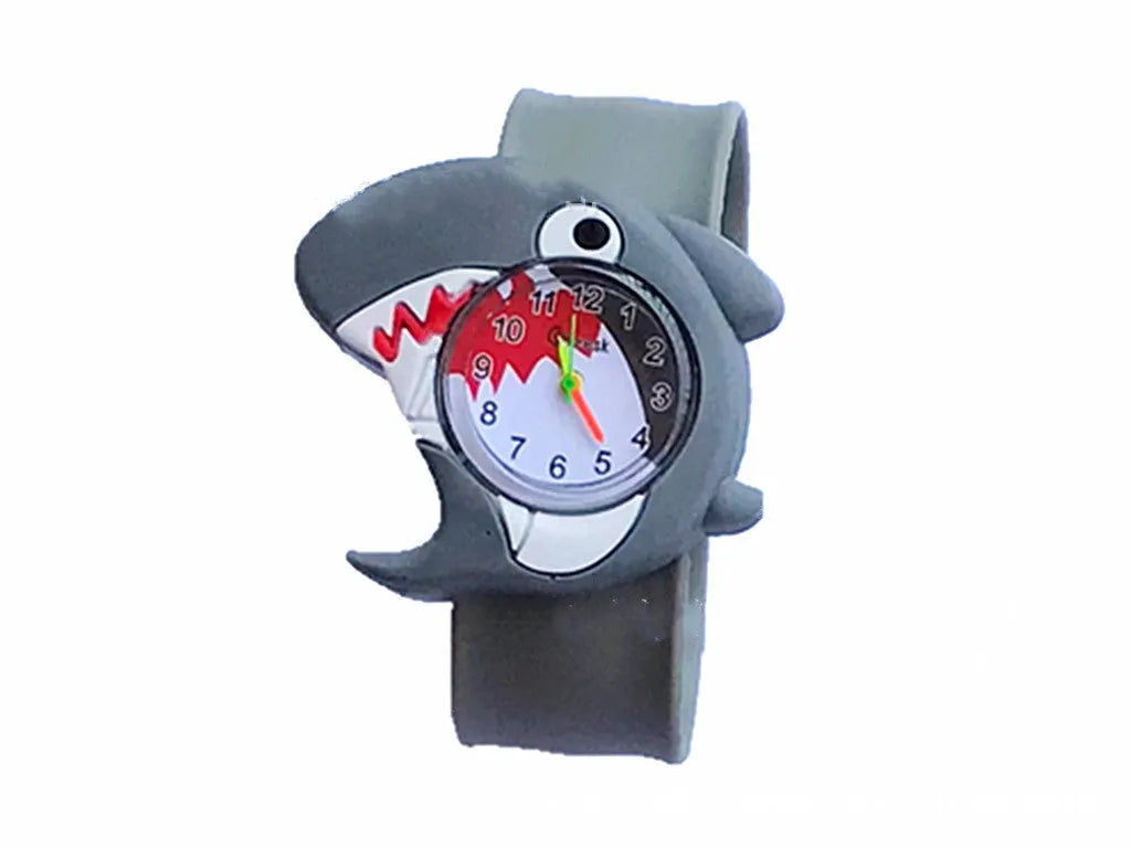 3D cute cartoon kids silicone watch with a 3.6cm face in a Black panda design showing the time on a white background