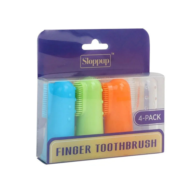 4-piece boxed set of soft TPR pet finger toothbrushes for cats and dogs