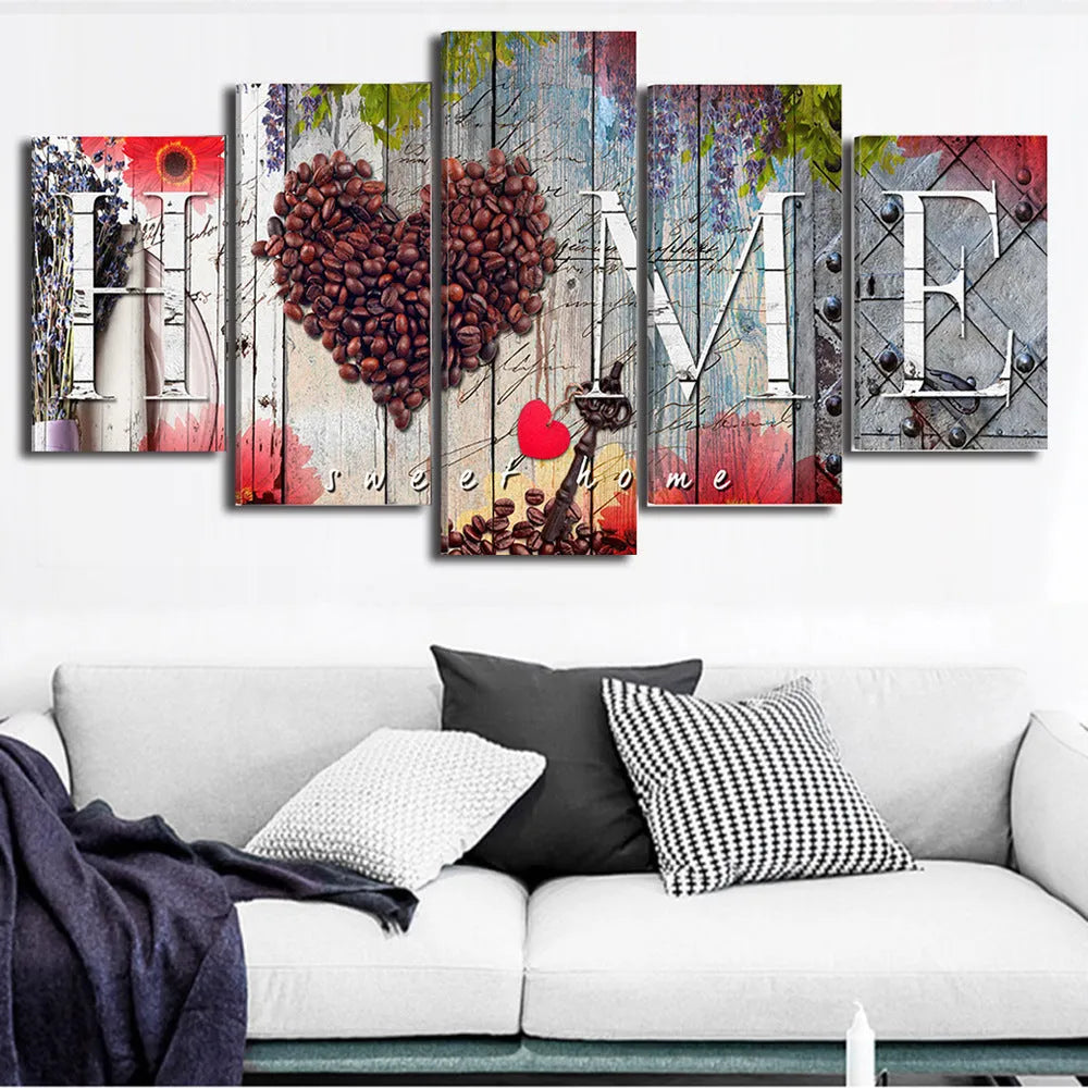 Red oil painting canvas panel set showing multiple artwork pieces in different dimensions