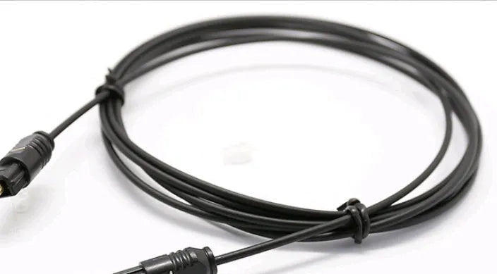 OD2.2 optical digital audio cable with TOSLINK connectors, showing its slim 2.2mm profile.