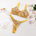 Floral mesh bra with steel ring T-back traditional underwear suit in multiple colours