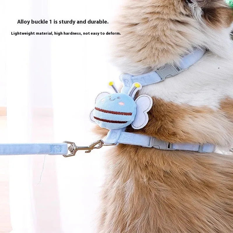 Bee-shaped adjustable cat lead in pink colour with strap and hand-holding rope components