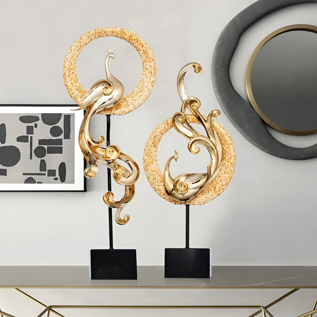 European-style phoenix ornament crafts in rose gold, silver, or red metallic finishes