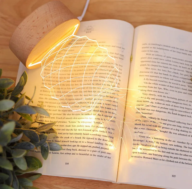 Wooden and acrylic pineapple-shaped USB table lamp with dimmer switch on a bedside table.
