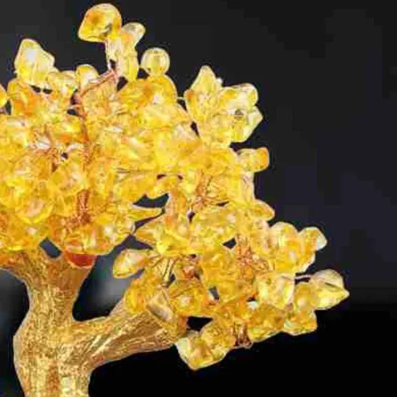 Citrine coloured Chinese style small water turtle money tree resin decorative ornament