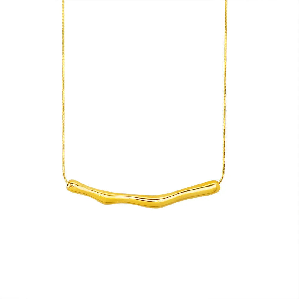 Women's titanium steel necklace with irregular pleated pendant in gold or steel electroplated finishes