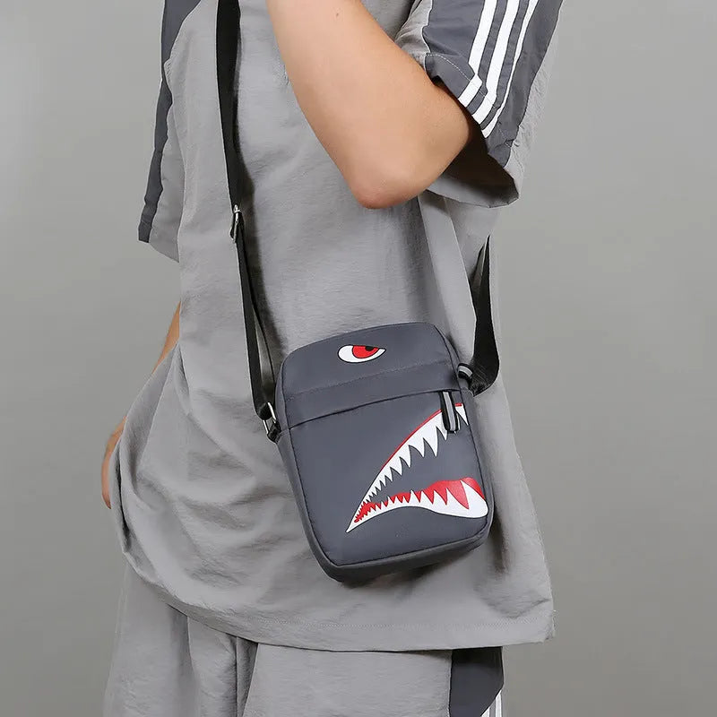 Men's small casual crossbody bag in Oxford cloth with animal print pattern