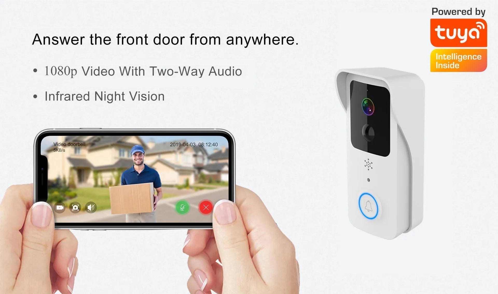 Waterproof smart visual doorbell with HD camera and remote intercom functionality