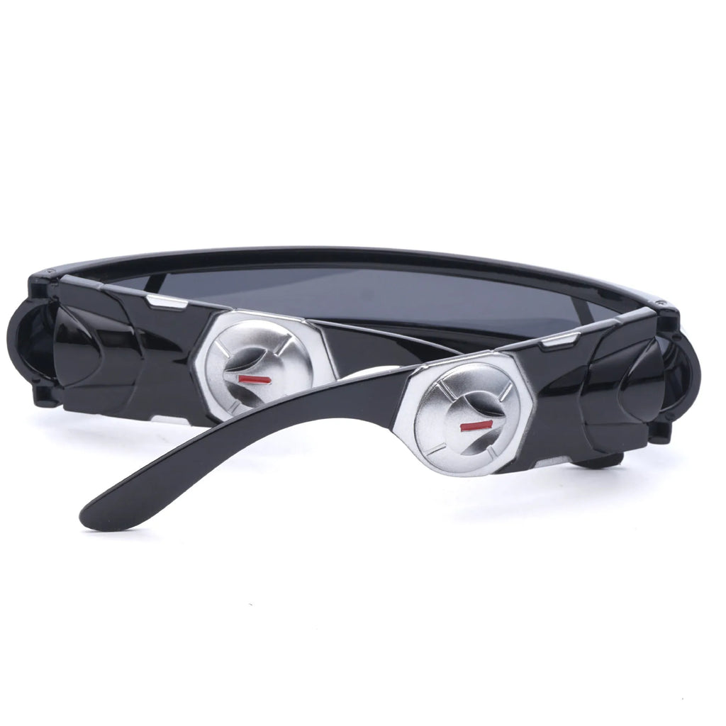 Black sports sunglasses with polarised lenses in grey, red mercury, and blue mercury colour options