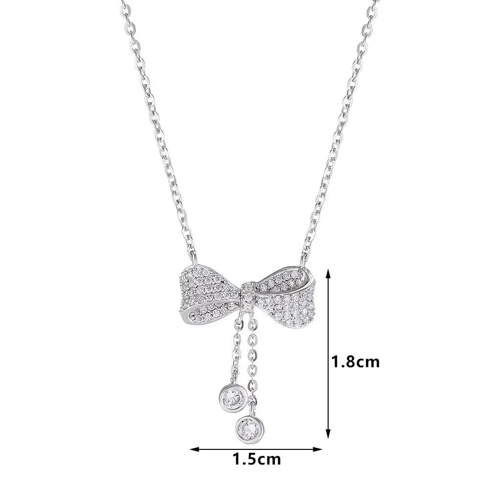S925 sterling silver bow pendant necklace on adjustable 40-45cm O-ring chain